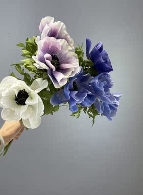 仿真花浅深紫白色银莲花北欧家居装饰软装插花材摄影道具装饰摆件