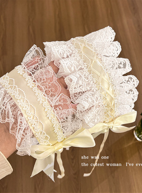 自制蕾丝蝴蝶结重工lolita发带~法式优雅生成色哥特lo娘发饰头饰