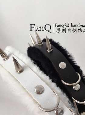 FanQ自制日系亚文化头箍Y2K哥特铆钉十字架毛绒发箍