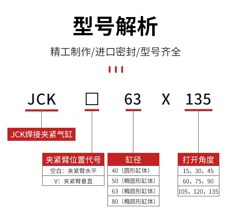 亚德客型气缸汽车强力焊接夹紧气缸JCK40/50/63/80气动元件压紧 - 图2