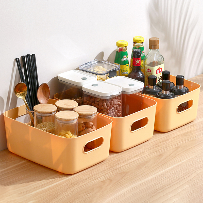 桌面收纳盒化妆品杂物零食收纳筐厨房整理盒子家用抽屉塑料储物盒 - 图3