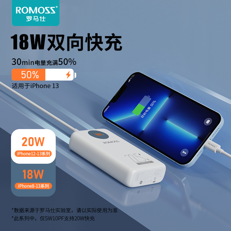 罗马仕22.5W超级快充充电宝10000毫安小巧便携PD双向快充20W旗舰 店官方正品适用于小米华为苹果迷你移动电源