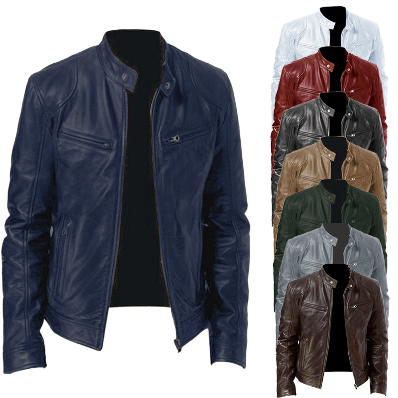 Men Leather Jacket Bomber Motorcycle Biker Jackets 男PU皮衣 - 图1