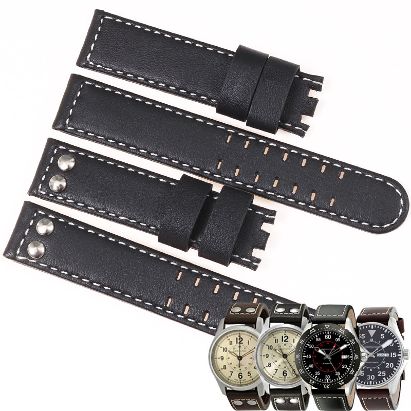 适配汉密尔顿表带手工真皮带表链 玛萨琪配件