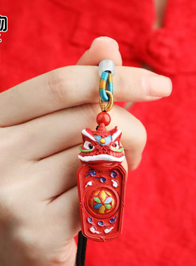 保真朱砂高含量水飞砂手工彩绘唐卡醒狮吊牌挂件项坠原创饰品