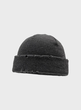 SONDER SHOP 秋冬蓝色显白破洞乞丐毛线帽男女复古冷帽短款针织帽
