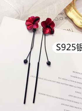 纯银防过敏绿色流苏网红吊坠花朵