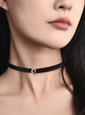 黑色月亮皮质choker锁骨链