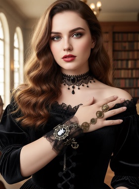 欧美跨境新款男女时尚轻奢项链蕾丝项链个性百搭颈链配饰万圣节