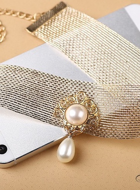 金色项圈珍珠脖子饰品遮疤女颈链