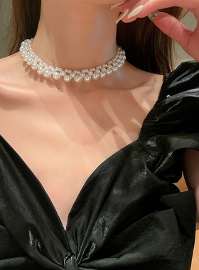 珍珠项链白色新娘脖子饰品颈带