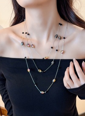 黑色不掉色钉珠配饰项链