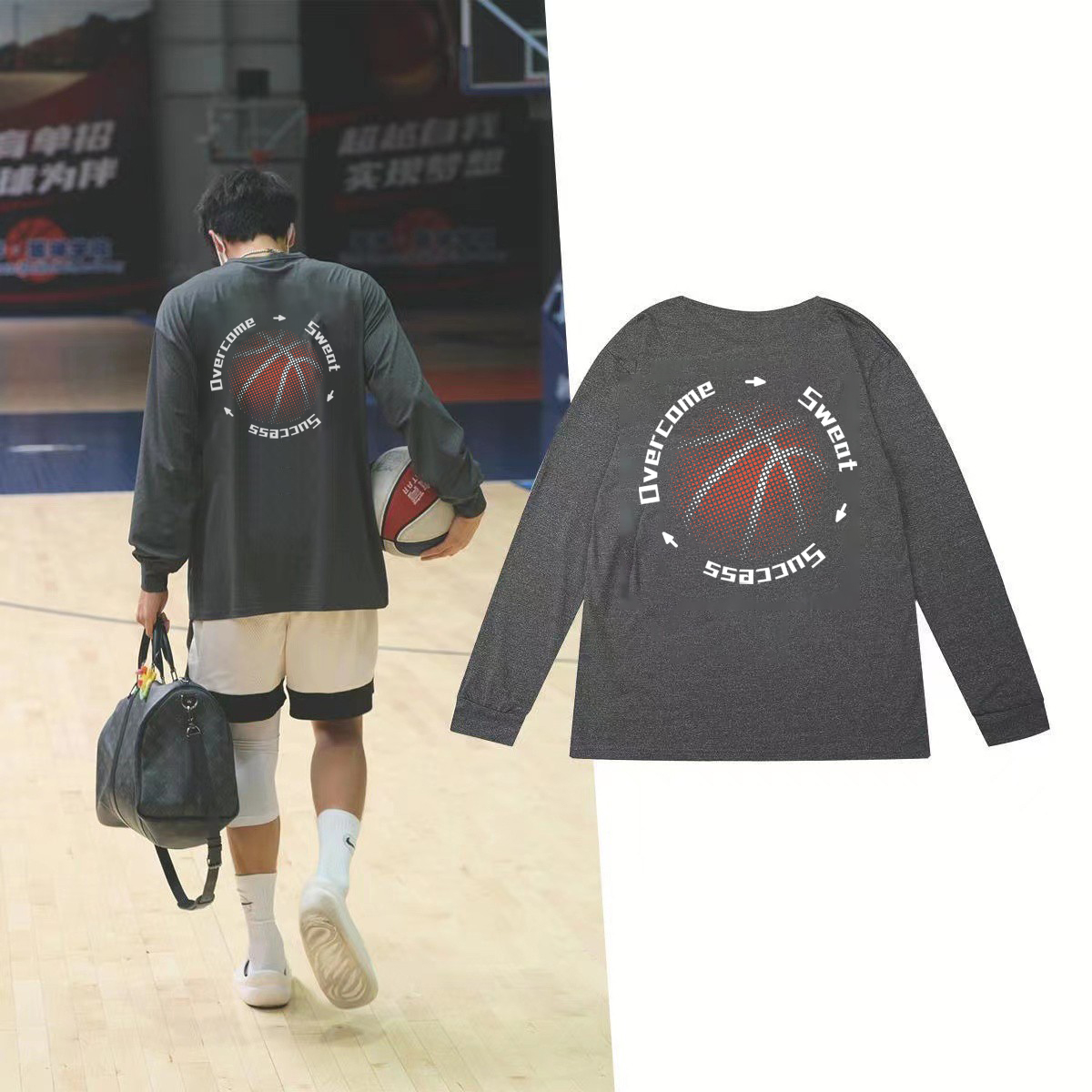 美式篮球T恤训练男短袖长袖秋冬篮球投篮服运动上衣宽松健身高弹T - 图0