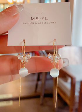 高级感简约蝴蝶猫眼石耳环精致小巧时尚百搭耳线无需耳洞戴的耳夹
