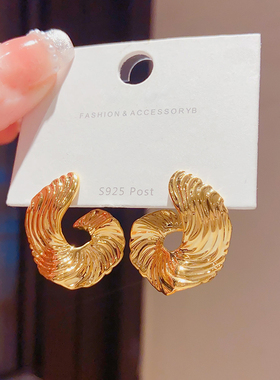 欧美金银色海螺不规则耳钉女轻奢小众设计感高级耳环耳饰2024新款