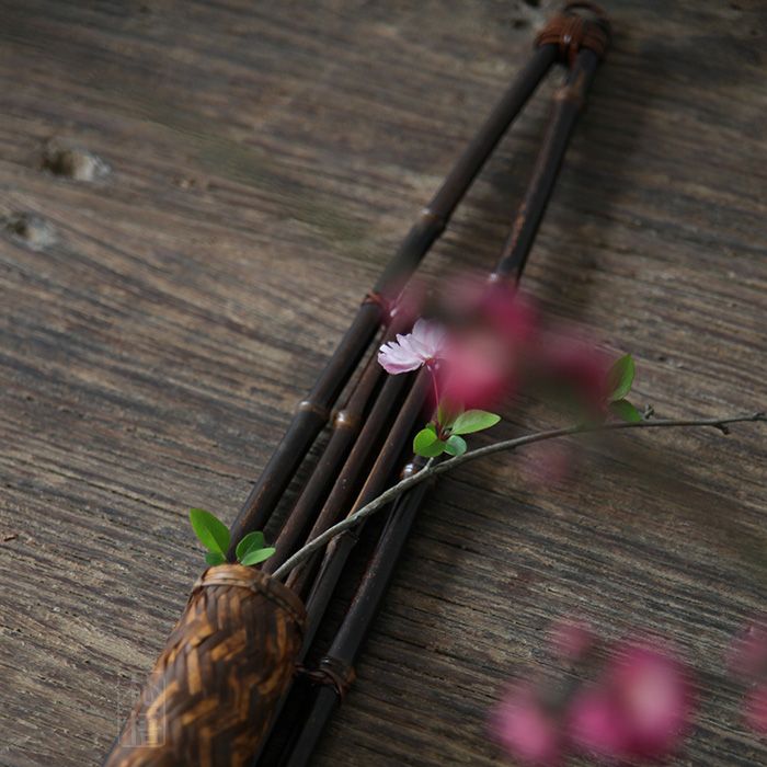 【杺梧】紫竹花入壁挂式花器竹编花器日式竹花器插花花器-图0