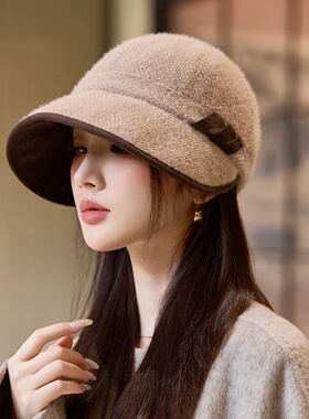 2025新款鸭舌帽气质宽檐马术帽秋冬季保暖女高级感百搭时尚渔夫帽