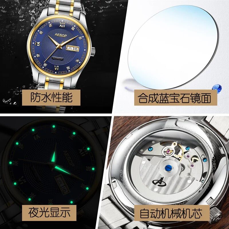 2019新款伊索正品男士防水全机械表 aesop利沃国产腕表