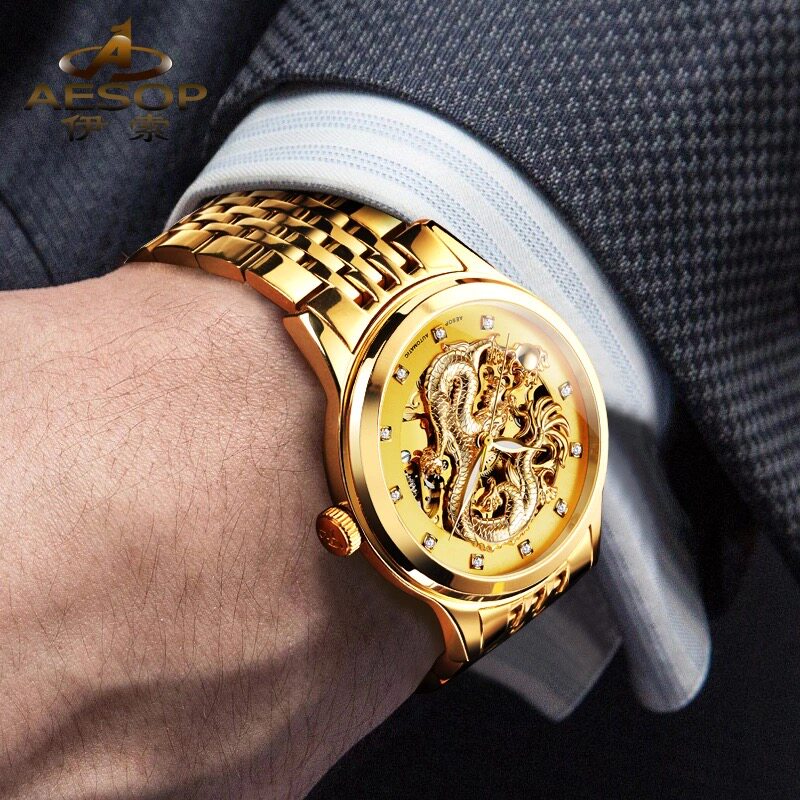 伊索正品全自动镂空精钢带机械表 aesop利沃国产腕表