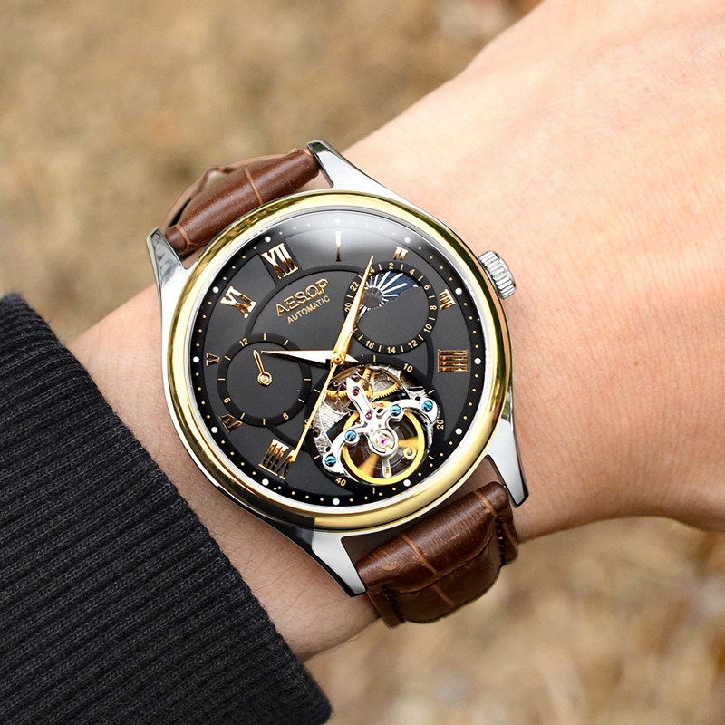 正品瑞士伊索男士全自动防水机械表 aesop利沃国产腕表