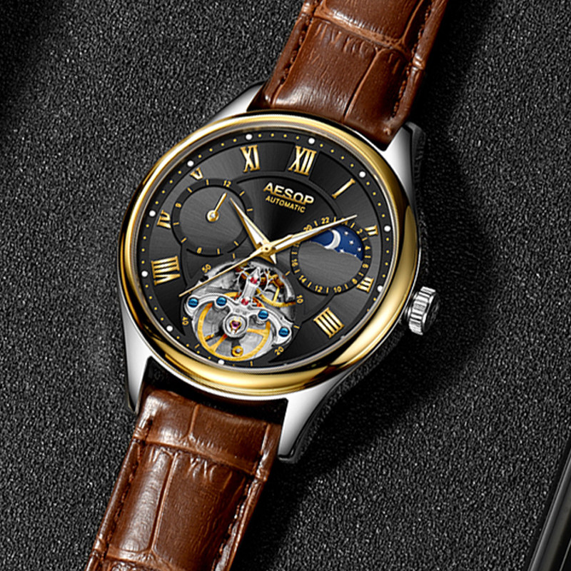 正品瑞士伊索男士全自动防水机械表 aesop利沃国产腕表