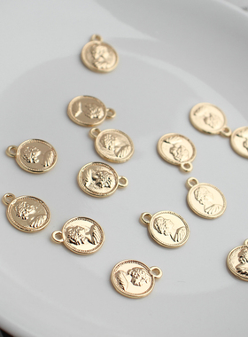 diy包金英国女皇风人像圆牌吊坠