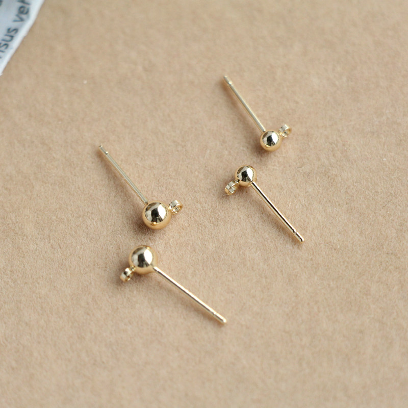 14K包金保色带挂圈吊环球针925耳针 3mm4mm耳钉DIY耳饰配件材料,淘宝优惠券,粉丝福利购,淘宝优惠卷