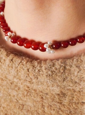 新年系列红玛瑙串珠锁骨链