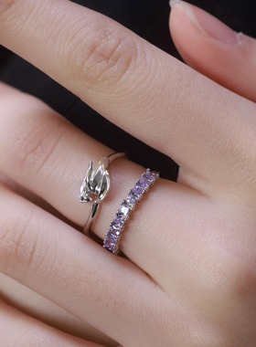 XHENXHEN红掌系列双圈水波纹戒指紫色锆石