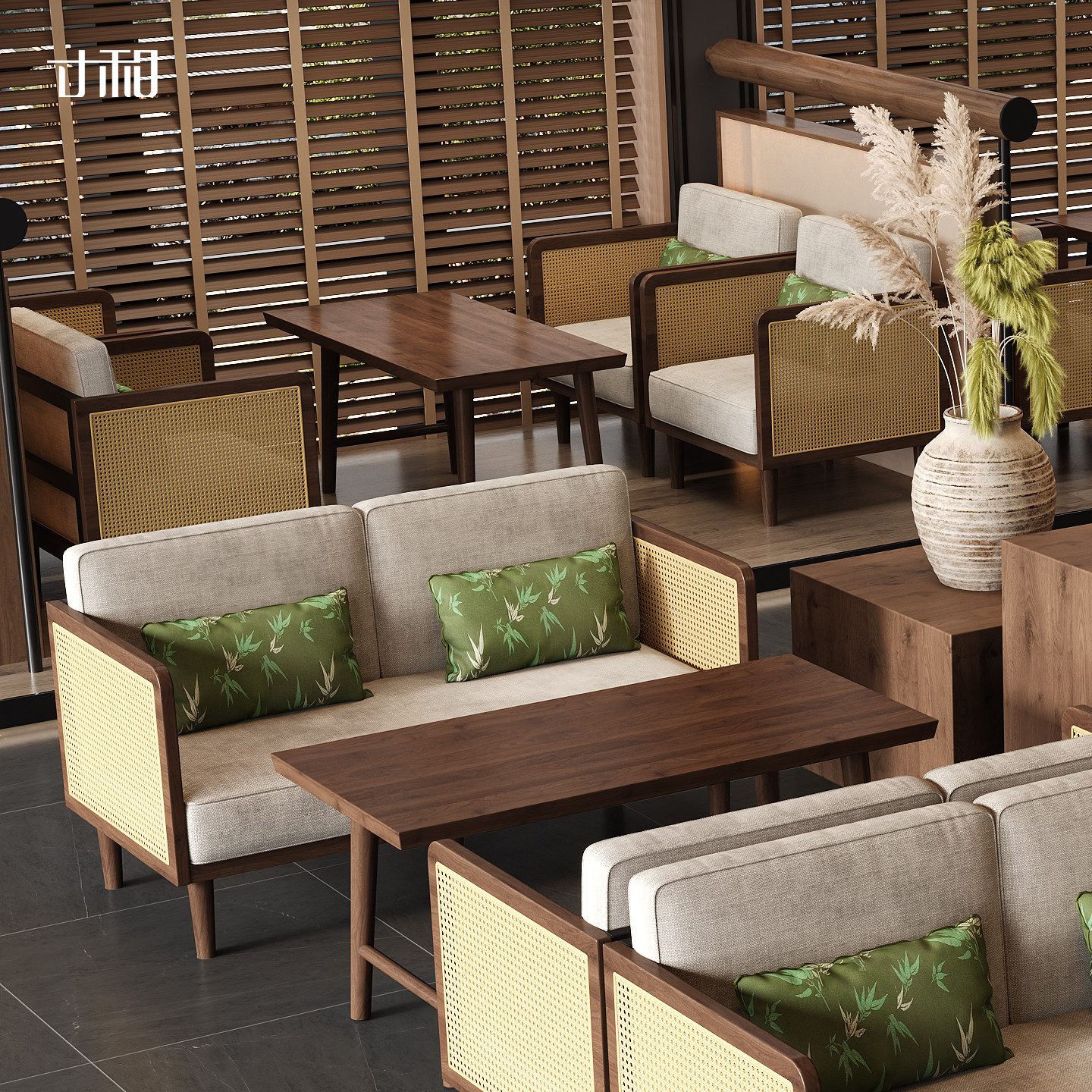 寸和  藤栖卡座沙发茶几新中式实木茶楼休闲餐厅桌椅办公酒店接待,淘宝优惠券,粉丝福利购,淘宝优惠卷