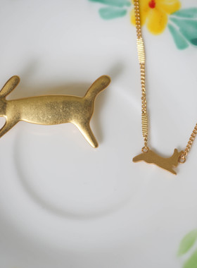 铜镀真金女新中式项链玉兔