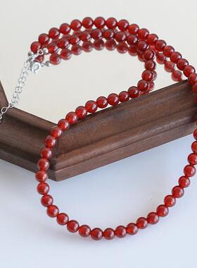 玛瑙珠925银女复古项链