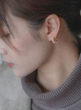 一枝橘铜通勤女珍珠耳环
