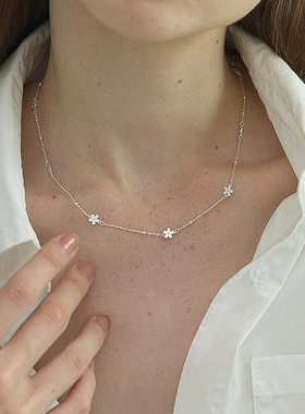 925银女花锁骨链夏天感