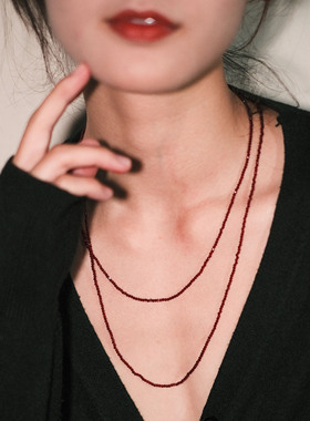 一枝橘玛瑙925银女复古项链红色