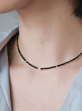 简约爱心黑色法式锁骨链
