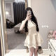 LXYG Halter Neck Cross Knit Top Temperament Hollow Puff Skirt Two-piece Suit Socialite Dress ວັນເກີດແມ່ຍິງ