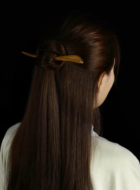 绿檀木簪简约汉服丸子头盘发旗袍