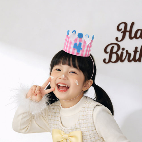 儿童生日帽男孩格子数字1女孩宝宝两3周岁拍照道具装饰派对皇冠帽 - 图3