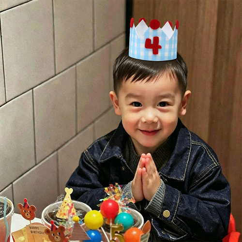 儿童生日帽男孩格子数字1女孩宝宝两3周岁拍照道具装饰派对皇冠帽 - 图0