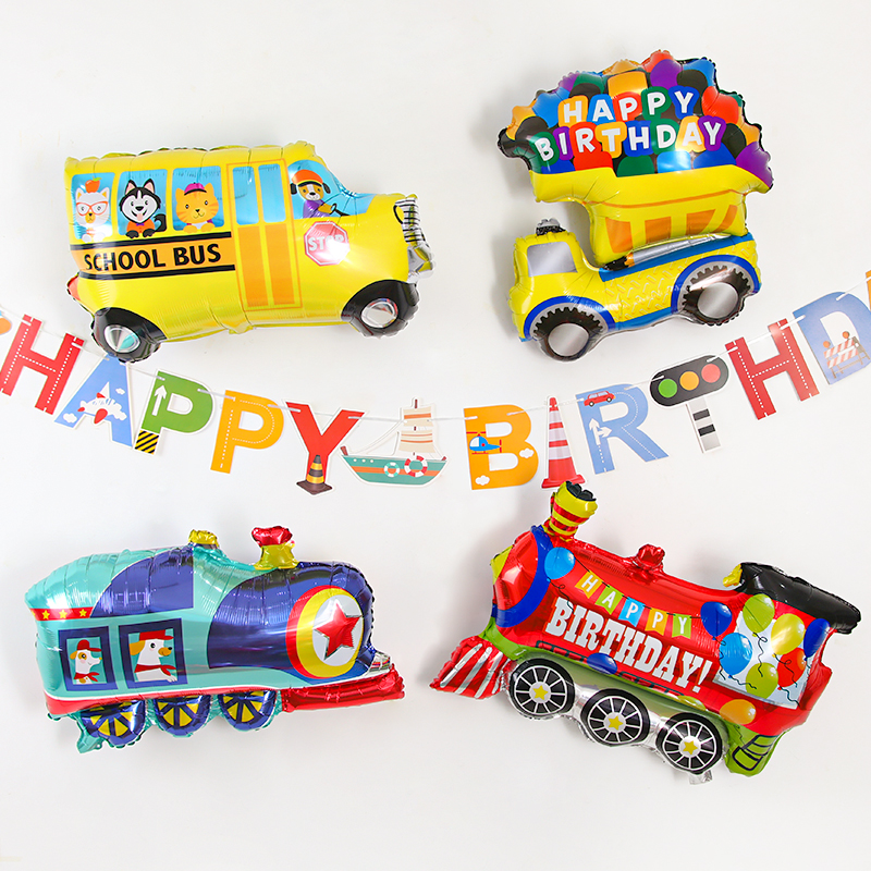 卡通汽车铝膜气球男孩生日派对布置宝宝周岁儿童飞机玩具场景装饰-图0