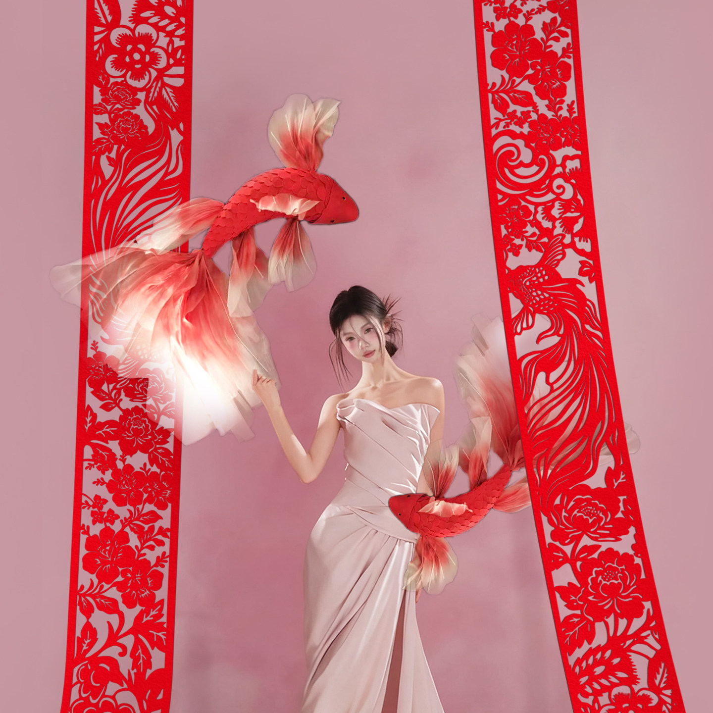 新年拍照道具红色锦鲤中式剪纸店铺橱窗房间背景墙装饰品摄影置景,淘宝优惠券,粉丝福利购,淘宝优惠卷