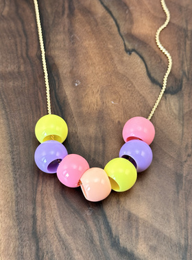 欧美饰品彩虹项链彩色珠子糖果毛衣链礼物首配