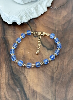 欧美外贸饰品轻奢时尚简约高级感手串冰透方糖碧玺透亮水晶手链