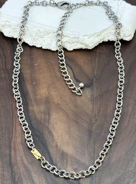 欧美外贸饰品爱心复古做旧麻花纹路项链女锁骨链颈链毛衣链孤品