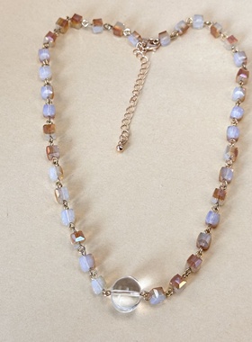 欧美饰品轻奢时尚高级感气质短款项链小众设计琉璃水晶女颈链首饰