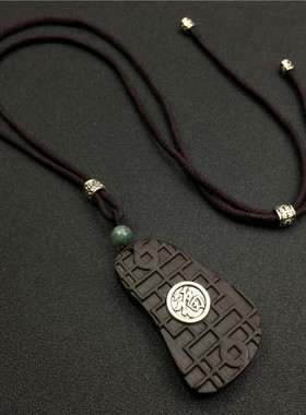 复古黑檀木吊坠项链民族风文艺