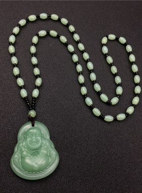 翡翠色观音面佛挂件装饰吊坠项链