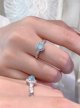 湖水蓝碧玺戒指活口食指中指轻奢高级感小众设计独特个性单身指环