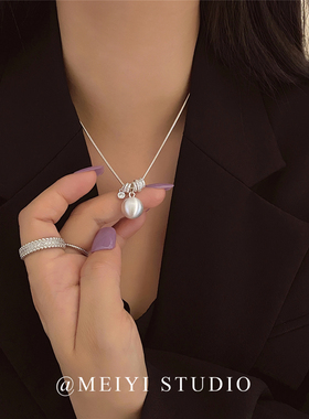 白日烈焰~金属圆球吊坠拉丝工艺时髦锁骨链 高级感轻奢百搭项链潮